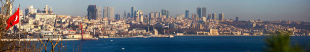 istock Panoramic view of Istanbul cityscape from Topkapi across Bosphorus 1303354287