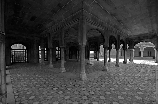 Monochrome of a corridor in Lahore Fort