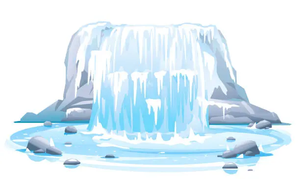 Vector illustration of Frozen waterfall in front view isolated