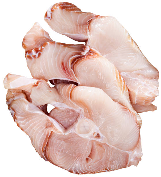 istock Uncooked tiger shark fillet fish isolated on white 1303359847