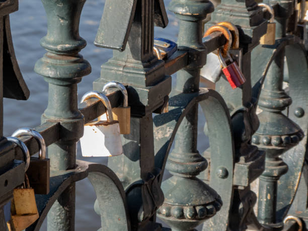 istock Chained padlocks on the Lover's Bridge in Prague 1303361782