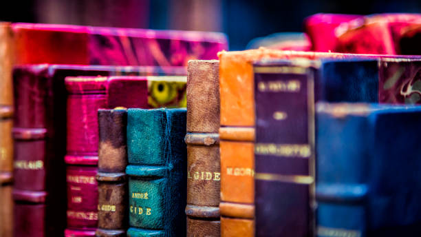Old colorful books on shelf