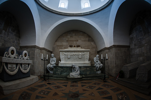 11. July 2012: Three statues and Sarcophagus of King Christian IX and Queen Louise in Glucksburger Chapel in Roskilde Cathedral. The Sculptor Edvard Eriksen Created the Monument With the Statues \