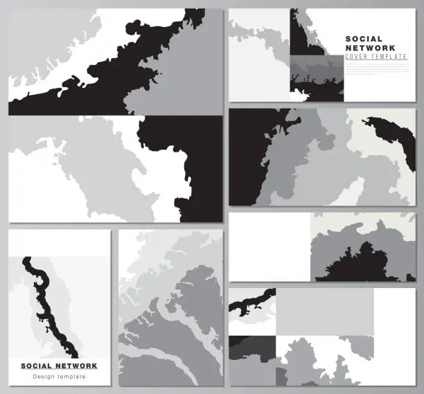 Vector illustration of Vector layouts of modern social network mockups in popular formats for cover design, website design, website backgrounds, advertising. Landscape background decoration, halftone pattern grunge texture.