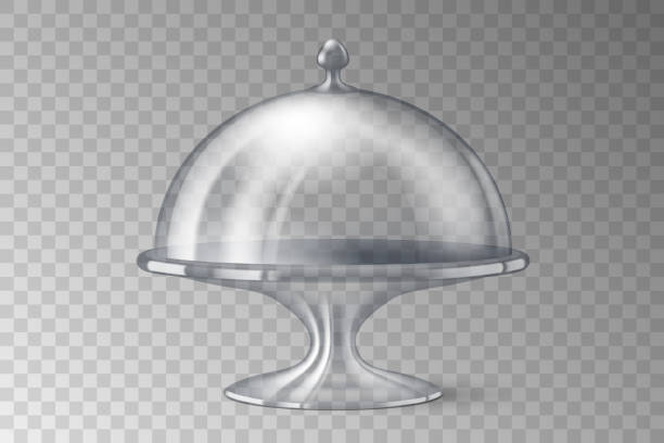 istock Cake stand 3d realistic. Elegant retro glass kitchenware for dessert isolated on transparent background 1303368776