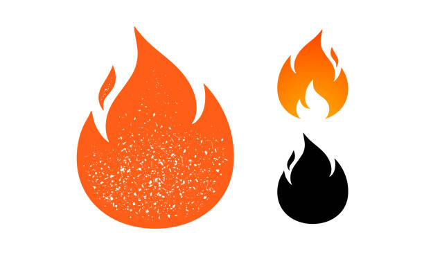 illustrazioni stock, clip art, cartoni animati e icone di tendenza di fuoco, fiamma. set di raccolta fiamme rosse - aflame