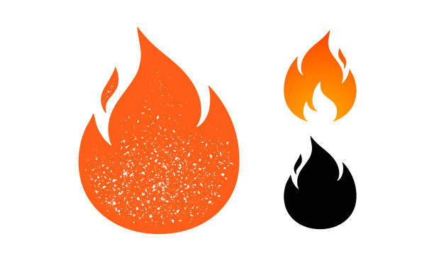 화재, 불꽃. 레드 플레임 컬렉션 세트 - computer icon black and white flame symbol stock illustrations