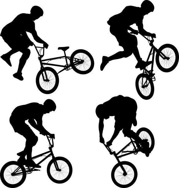 illustrazioni stock, clip art, cartoni animati e icone di tendenza di ciclista - bmx cycling