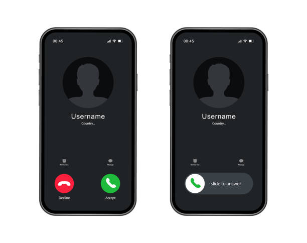 illustrazioni stock, clip art, cartoni animati e icone di tendenza di interfaccia dello schermo della telefonata. modello di chiamata in arrivo su smartphone. display del telefono cellulare. illustrazione vettoriale. - usare il telefono