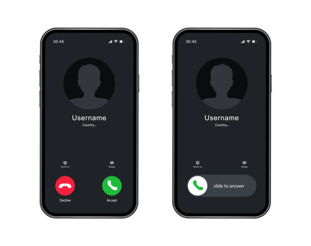 ilustrações, clipart, desenhos animados e ícones de interface de tela de chamada telefônica. modelo de chamada de entrada no smartphone. tela do celular. ilustração vetorial. - no telefone