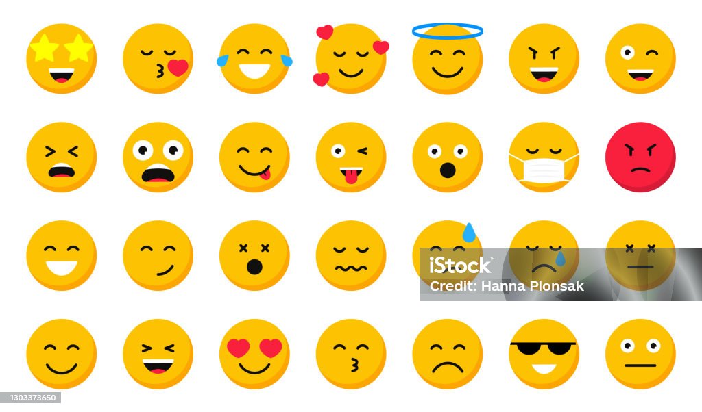 Set Of Cartoon Emoticons Collection Emoji Icons Social Media Emoticon Smile  Yellow Faces Expressing Emotion Vector Illustration Stock Illustration -  Download Image Now - iStock