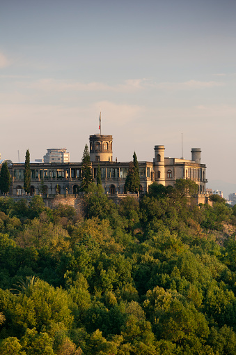 View of towards Chapultepec castle and park in Mexico City, Mexico.