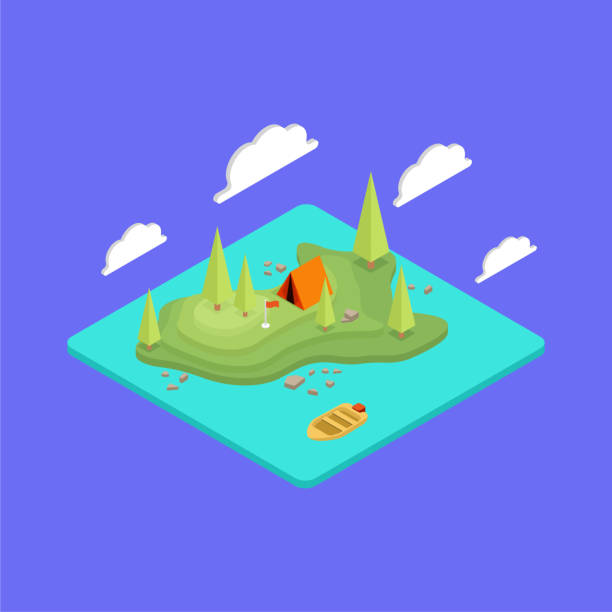 istock Isometric terrain with topography. Camping, hiking and travel outdoor. 1303387004