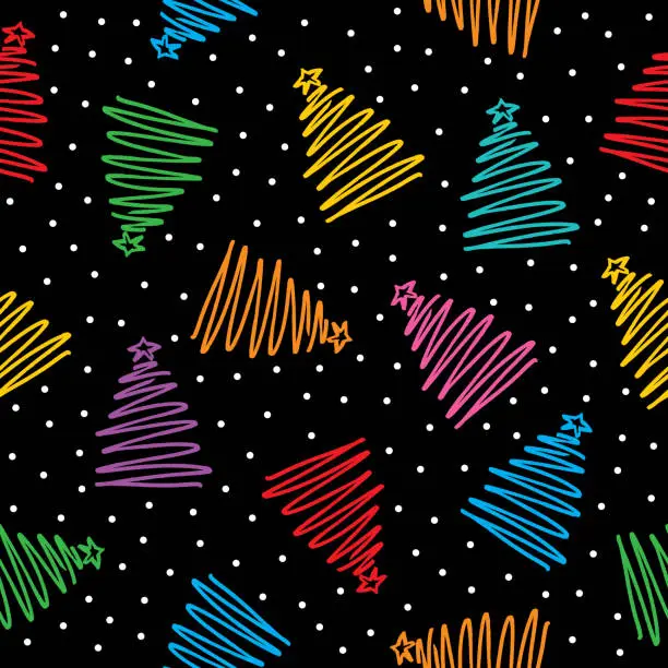 Vector illustration of Colorful Doodle Christmas Trees Seamless Pattern