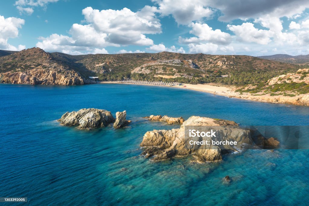 Vai Beach, Crete Famous Vai beach (Lasithi, east Crete, Greece). View from the sea. Crete Stock Photo