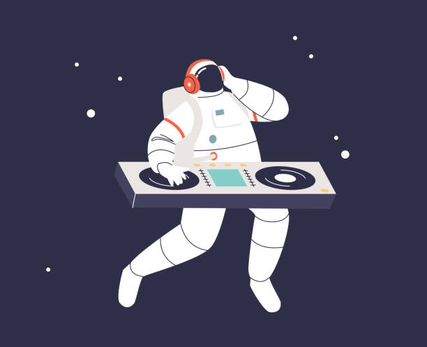 istock Astronaut dj dancing at turntable in space over galaxy and stars background 1303393094
