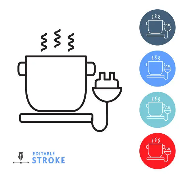 Vector illustration of Kitchen and cooking electric burner thin line Icon - editable stroke