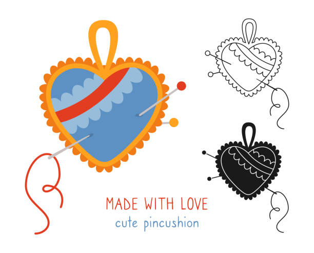 ilustraciones, imágenes clip art, dibujos animados e iconos de stock de coser aguja cama set line icono glifo vector estilo - heart shape pillow cushion textile