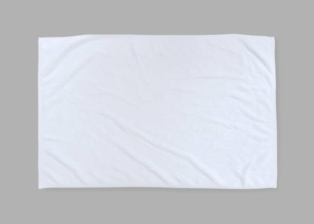 istock White towel mock up template cotton fabric wiper mockup isolated on grey background with clipping path, flat lay top view 1303401035