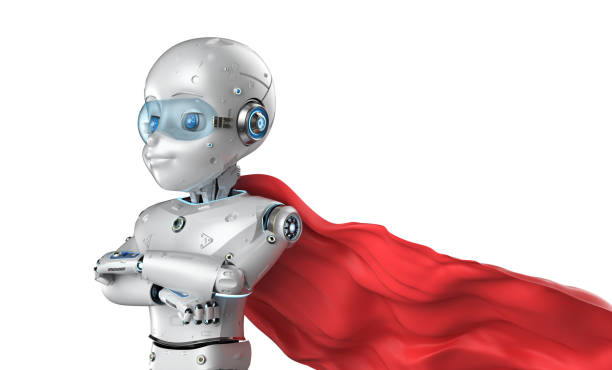 istock Cute robot with cartoon character wear red cloak 1303403793