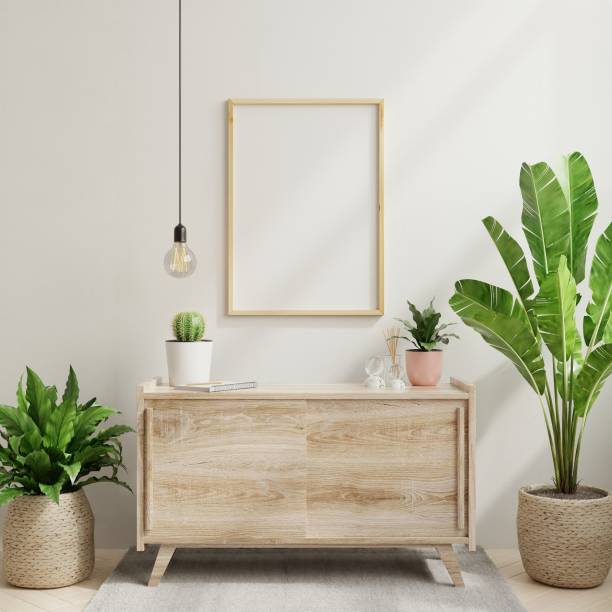 istock Mockup frame on cabinet in living room interior,Scandinavian style. 1303404594