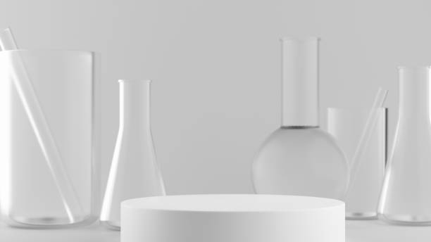 istock 3d render of white podium with laboratory glassware for product display 1303415519