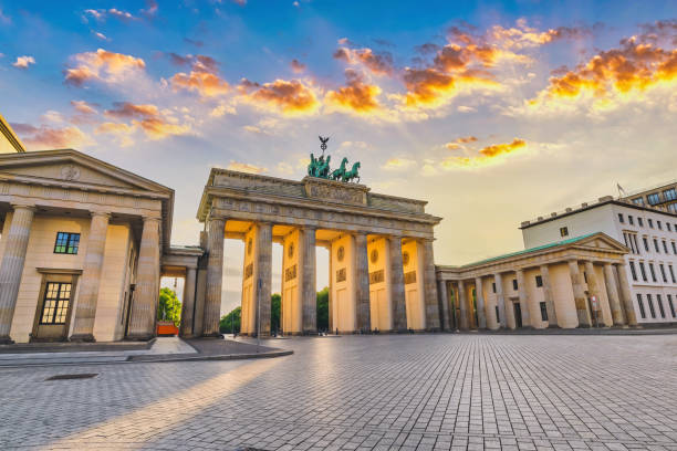 istock Berlin Germany, sunset city skyline at Brandenburg Gate (Brandenburger Tor) empty nobody 1303417059