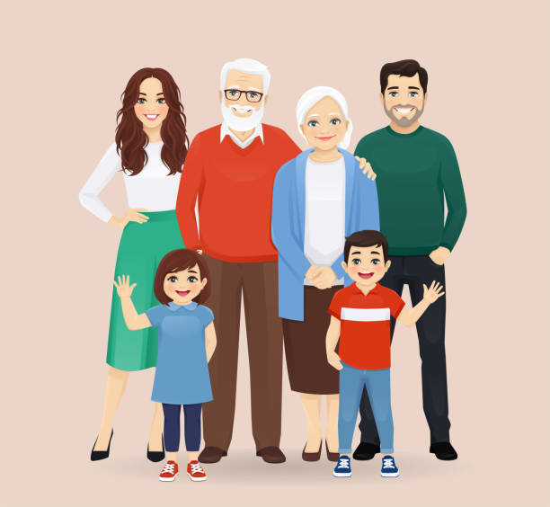 大家族の肖像画 - grandparent grandfather grandchild grandmother点のイラスト素材／クリップアート素材／マンガ素材／アイコン素材