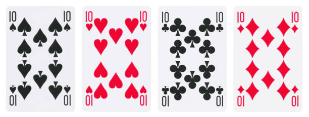 cuatro de las diez cartas de juego - aislado en blanco - ten of hearts fotografías e imágenes de stock