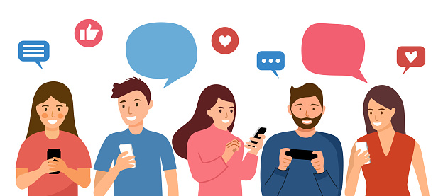 People Make Online Chat With His Friends Or Colleague Via Smartphone In  Flat Design On White Background Social Media Network Digital Communication  Chat Message Video Call Concept Stock Illustration - Download Image
