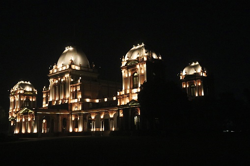 The Noor Mahal (Urdu: نور محل‎) palace in Bahawalpur, Punjab, Pakistan. It was built in 1872 like an Italian chateau on neoclassical lines, at a time when modernism had set in. It belonged to the Nawabs of Bahawalpur princely state, during British Raj.