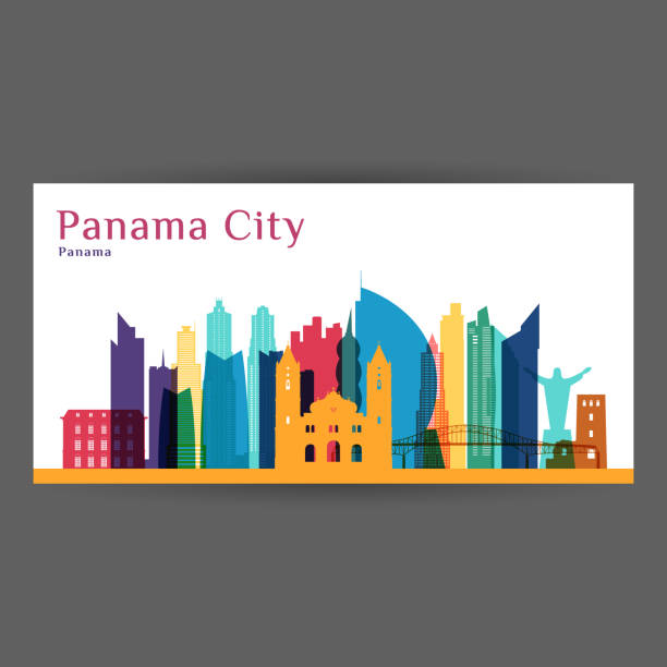 illustrazioni stock, clip art, cartoni animati e icone di tendenza di architettura di panama city silhouette. skyline colorato. design piatto della città. biglietto da visita vettoriale. - panama