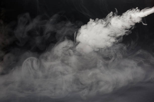 Nitrogen white cloud stream inside building room.