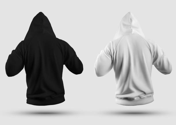 istock Blank men's hoodie template 3D rendering, realistic white, black sweatshirt, back, for design presentation, advertising in the store. 1303435574
