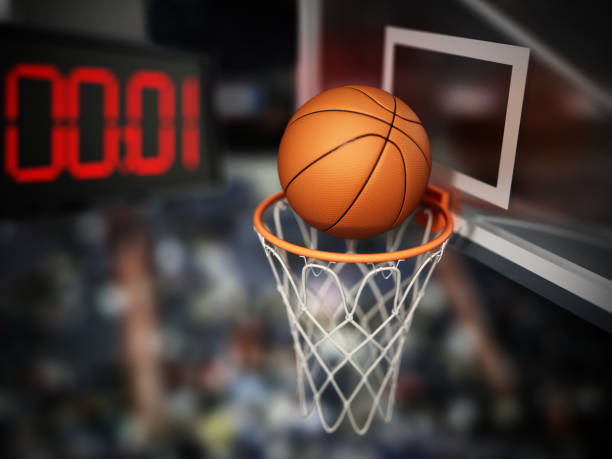 Basketbal, basketball hoop and LCD counter. Last second score.