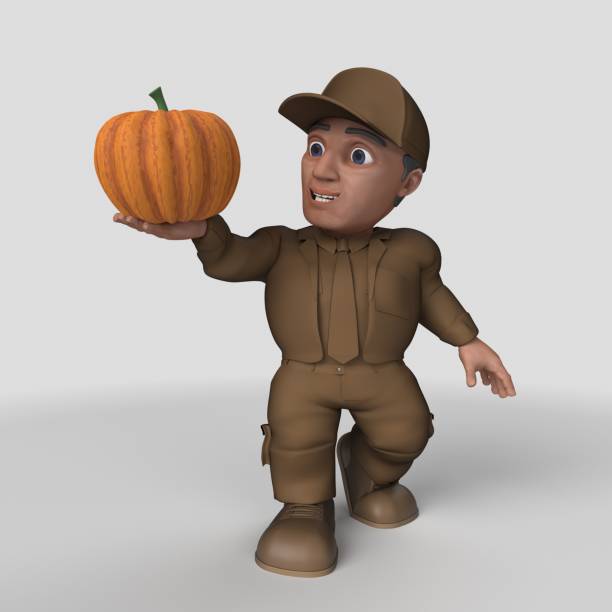 conductor de entrega de dibujos animados 3d - halloween pumpkin jack olantern industry fotografías e imágenes de stock
