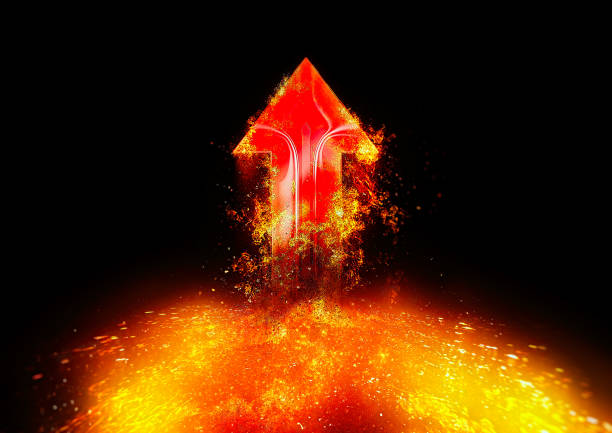 istock 3D illustration of rising flame arrow 1303438820