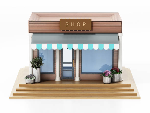 istock 3D illustration of a generic shop isolated on white 1303438890