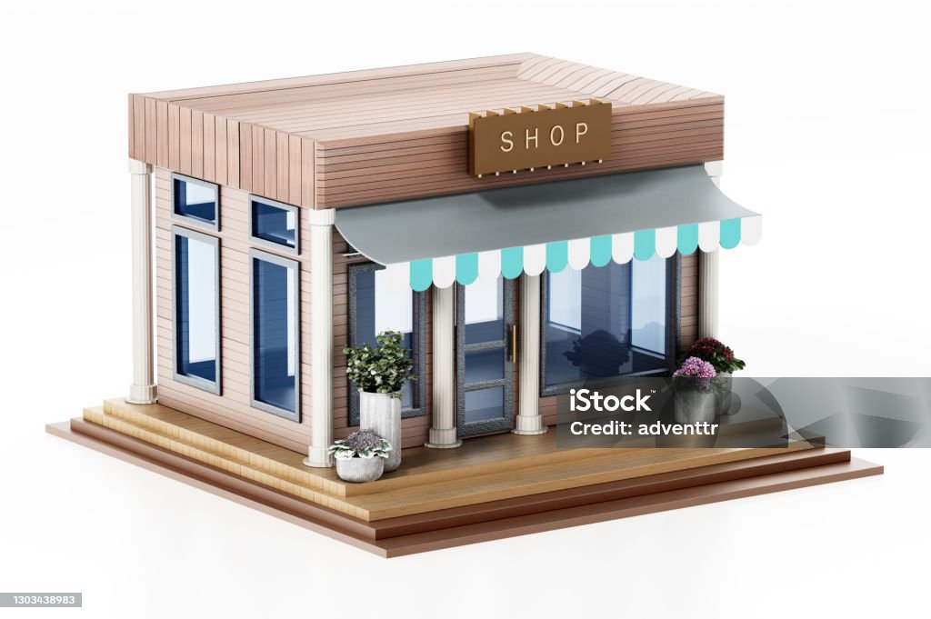 3D illustration of a generic shop isolated on white 3D illustration of a generic shop isolated on white. Three Dimensional Stock Photo