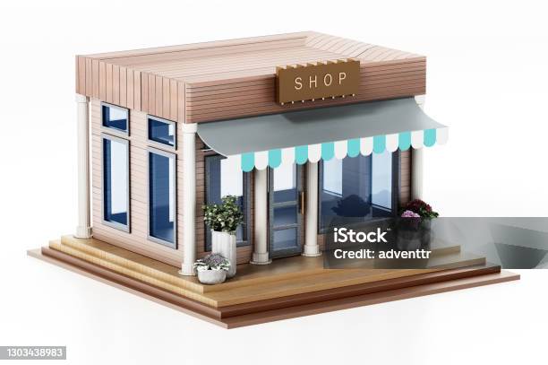 3d Illustration Of A Generic Shop Isolated On White Stock Photo - Download Image Now