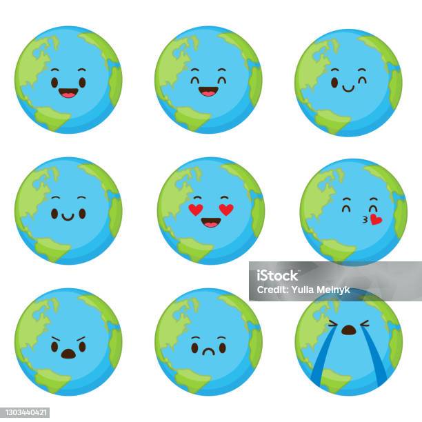 Ilustración de Lindo Conjunto De Tierra Planeta Dibujos Animados y más  Vectores Libres de Derechos de Planeta Tierra - Planeta Tierra, Emoticono,  Conservación del ambiente - iStock