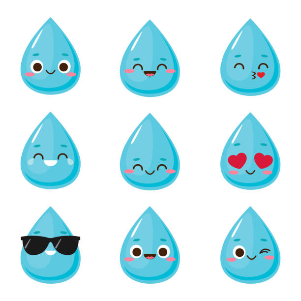 süße blaue wasser tropfen zeichen set - drop water cartoon raindrop stock-grafiken, -clipart, -cartoons und -symbole