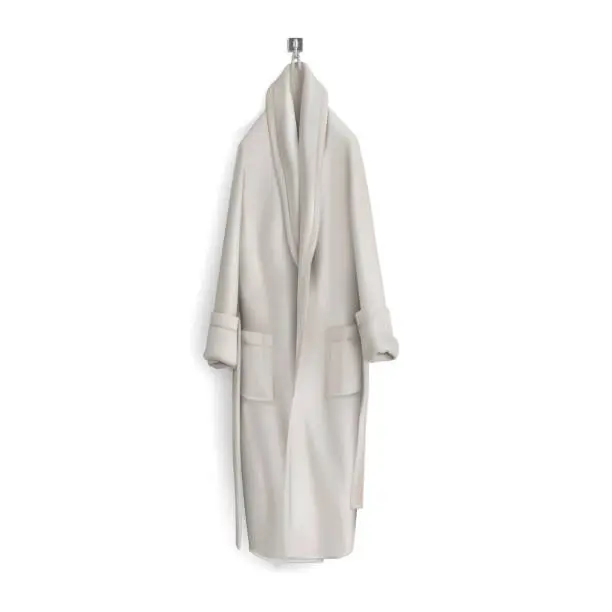 Vector illustration of Comfortable, white bathrobe for home on an isolated white background. 3d vector illustration