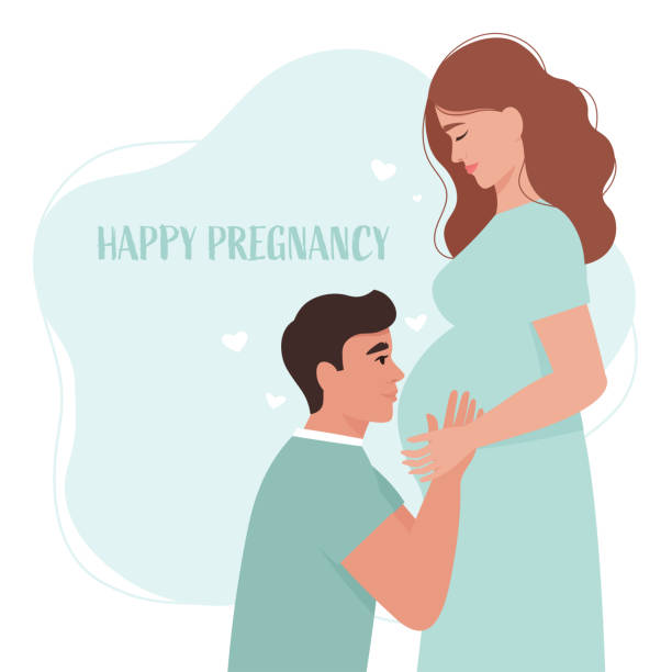 Young Male Kissing His Pregnant Wifes Belly Happy Pregnancy Concept Vector  Illustration Flat Style Stock Illustration - Download Image Now - iStock