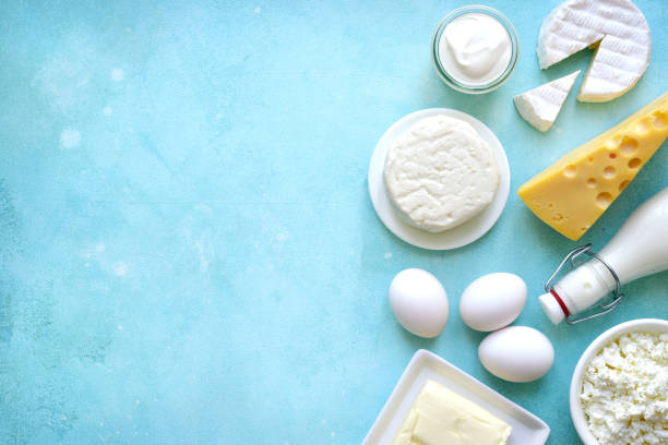 istock Fresh organic dairy products : butter, eggs, milk, cheese, cream 1303443284