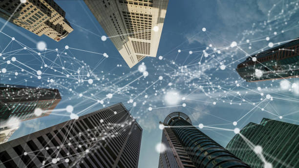 istock Imaginative visual smart digital city with globalization abstract graphic showing connection network 1303443525