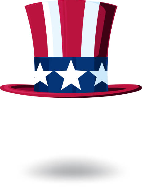 istock Uncle Sam's hat in a top hat stylized under the Stars and Stripes USA flag 1303446693