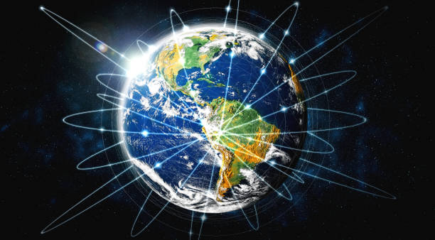 istock Global network connection covering the earth with lines of innovative perception 1303450367