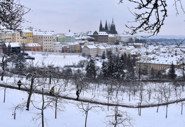 istock Snowy Prague Castle panorama stock images 1303454464