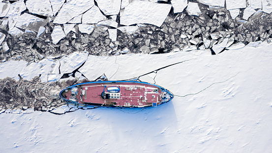 istock Icebreaker on Vistula river in winter, Plock, Poland 1303455535